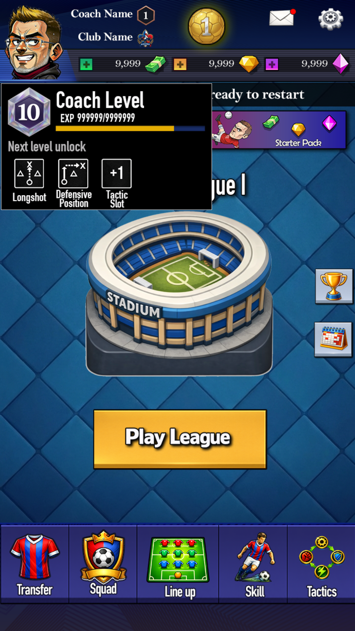Soccer Tactical coach level screen