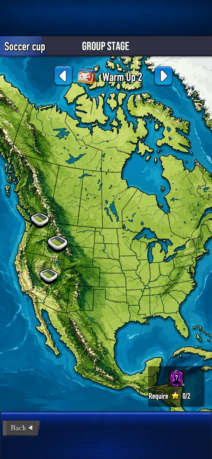 A Soccer Tactical world cup event map screen.